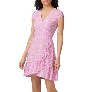 J. Crew Pink and White Floral Fawn Faux Wrap Dress